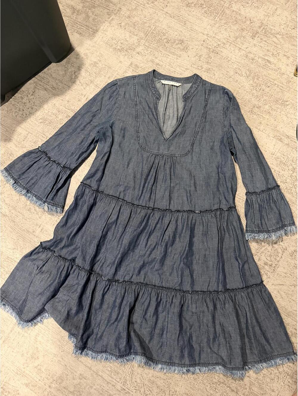 Vintage Trina Turk Denim Chambray Linen Blend Flowy dress coverup sz M